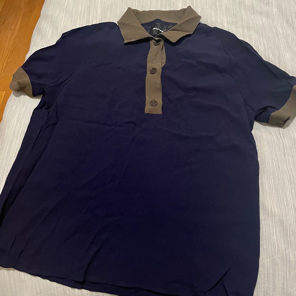 Reformation Polo Tee Blouse - Navy and Olive Green - SZ small